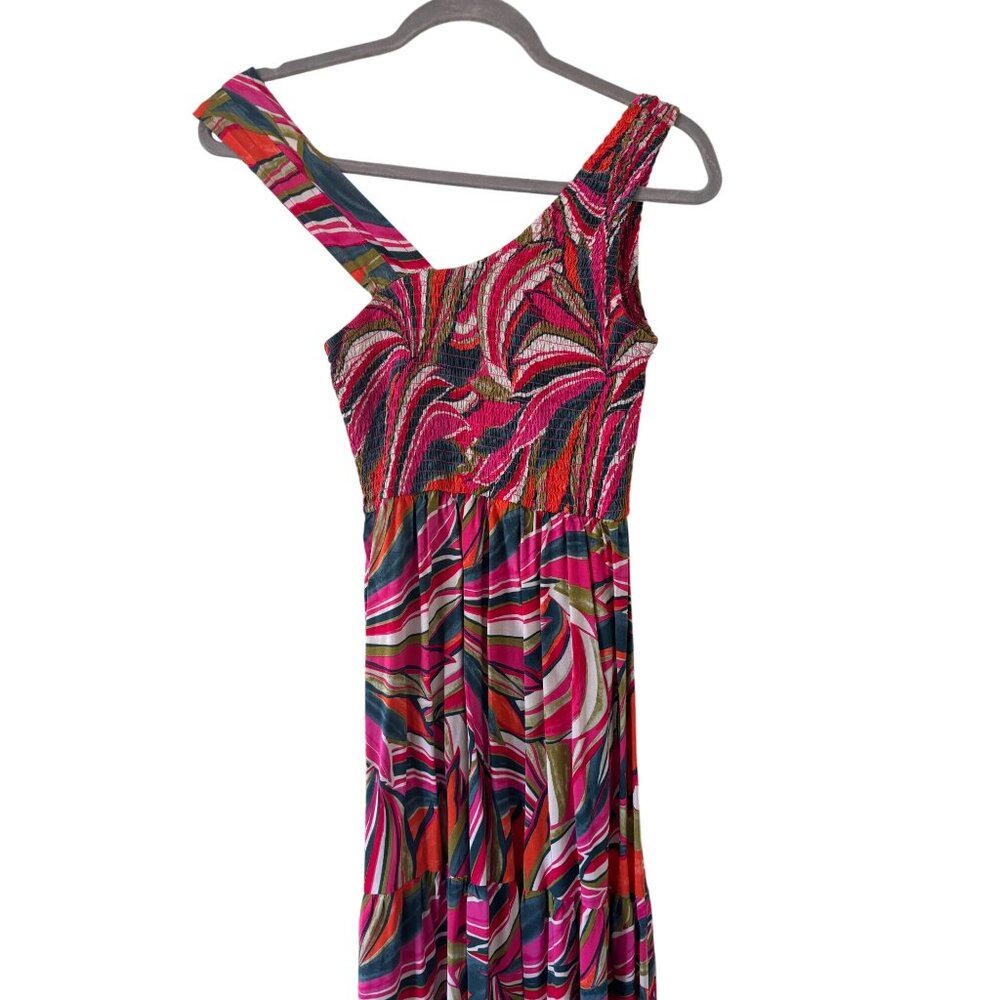 Abel The Label Anthropologie Kelissa Maxi Dress One Shoulder Vibrant Abstract - Picture 4 of 7